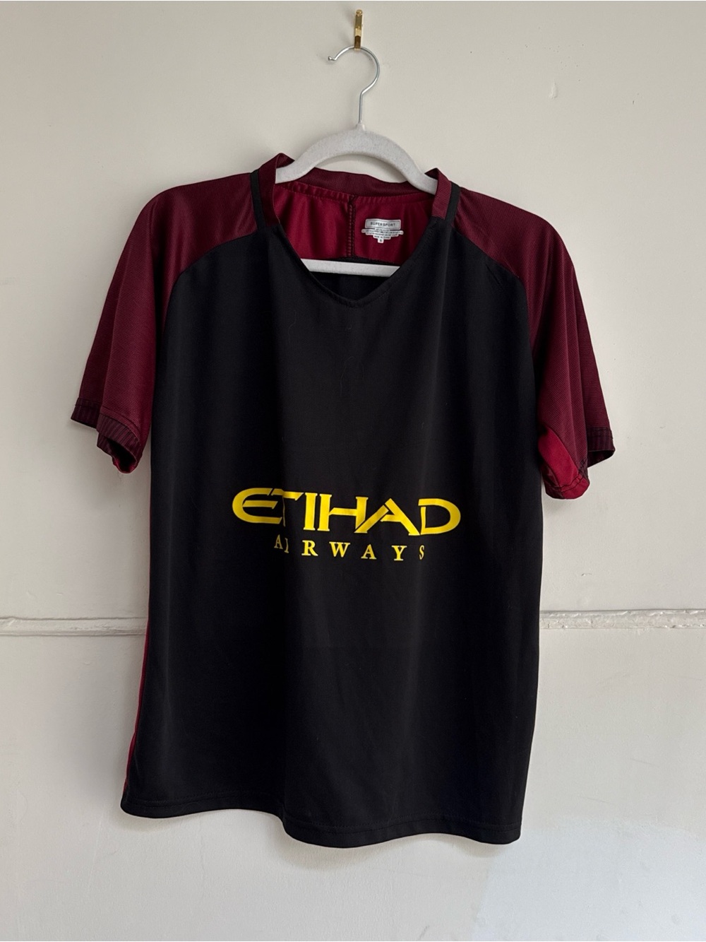 Men's Black and Maroon Crew Spccer Jersey